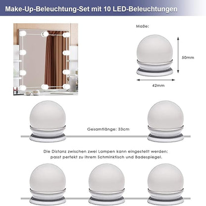 Sonni Kaptafel met spiegel kruk en LED-verlichting wit commode met Hollywoodspiegel met lampen 108 x 40 x 140 cm