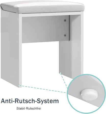 Sonni Kaptafel met spiegel kruk en LED-verlichting wit commode met Hollywoodspiegel met lampen 108 x 40 x 140 cm