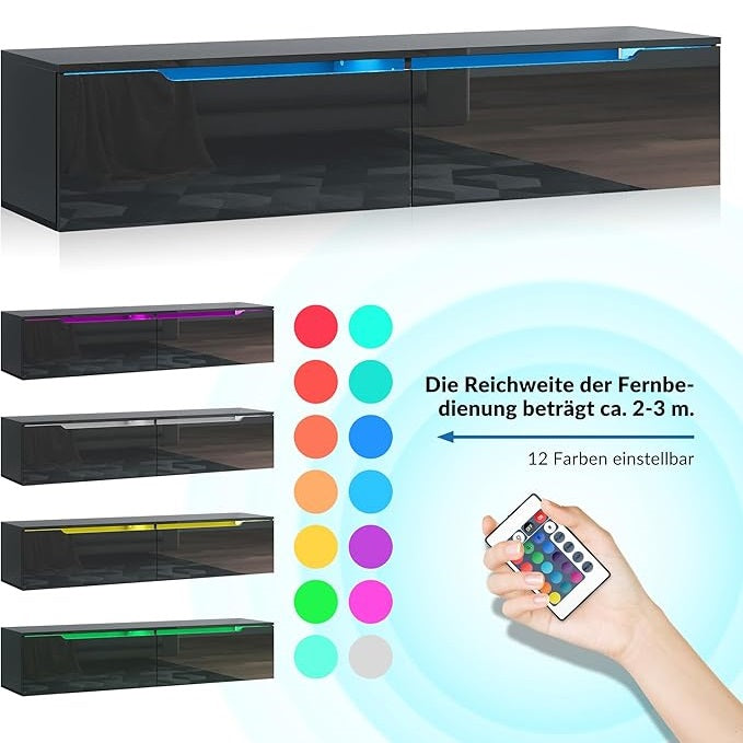 SONNI TV opzetkast 140 x 35 x 30 cm Zwart met LED-verlichting