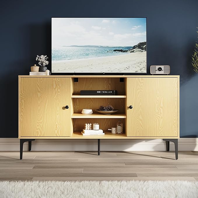 SONNI TV-meubel lowboard voor tv 60 inch met 2 kasten 135 x 35 x 70 cm, houtkleur