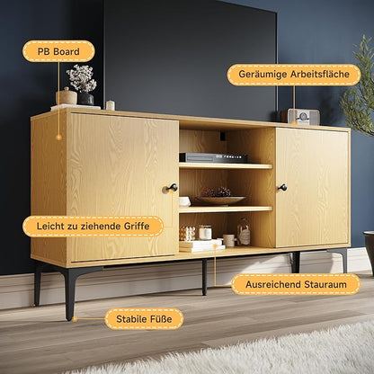 SONNI TV-meubel lowboard voor tv 60 inch met 2 kasten 135 x 35 x 70 cm, houtkleur