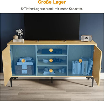 SONNI TV-meubel lowboard voor tv 60 inch met 2 kasten 135 x 35 x 70 cm, houtkleur
