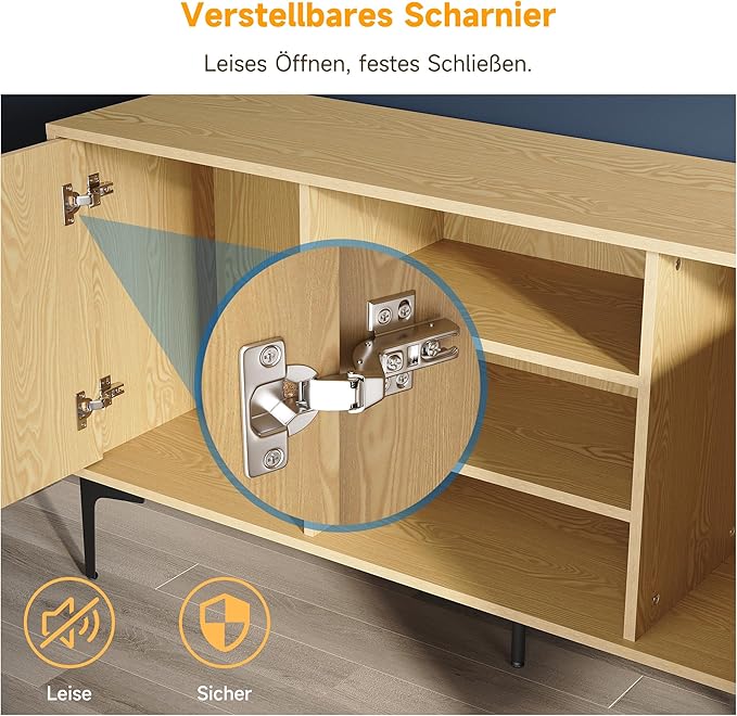 SONNI TV-meubel lowboard voor tv 60 inch met 2 kasten 135 x 35 x 70 cm, houtkleur