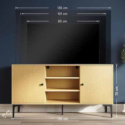 SONNI TV-meubel lowboard voor tv 60 inch met 2 kasten 135 x 35 x 70 cm, houtkleur