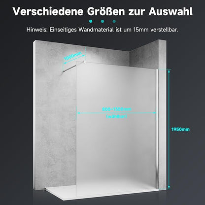 SONNI Walk-In inloopdouche breedte 80-160cm helder glas chroom profielen