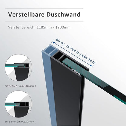SONNI inloopdouche incl. stabilisator en antikalk 80x200cm mat zwarte