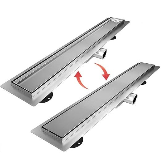 SONNI Dubbelzijdige douchegoot 70 cm complete set platte bodem met geurstop en filter, RVS