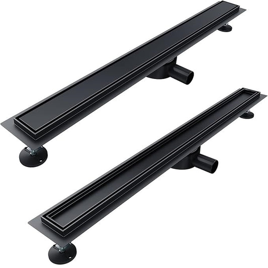 SONNI Black douchegoot zwart met geurstop en haarzeef 60cm roestvrij staal