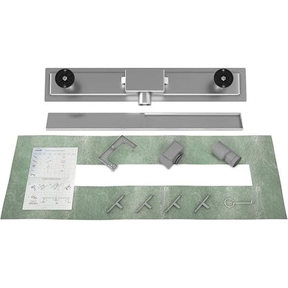SONNI Dubbelzijdige douchegoot 70 cm complete set platte bodem met geurstop en filter, RVS