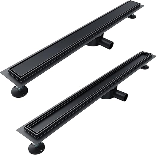 SONNI Douchegoot 90 cm complete set zwart met sifon en filter, RVS