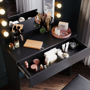 SONNI Make-uptafel met kruk, kaptafel met schuifladen voor slaapkamer, zwart
