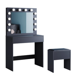 SONNI Make-uptafel met kruk, kaptafel met schuifladen voor slaapkamer, zwart